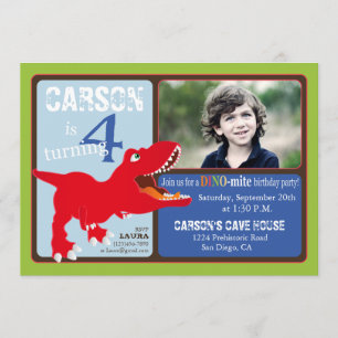 Carte d'invitation Red T-Rex Dinosaur Quatrième an