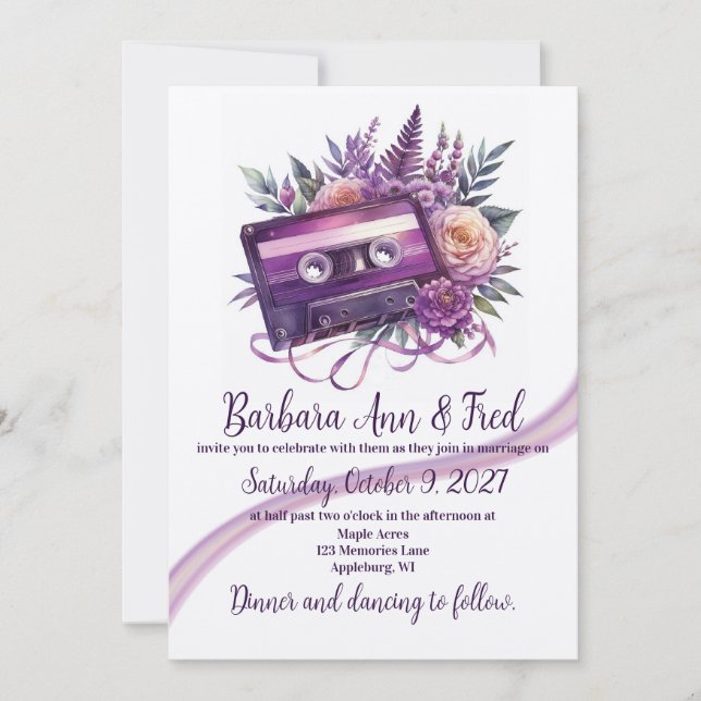 Carte d'invitation Retro Violet Vibes Cassette (Devant)