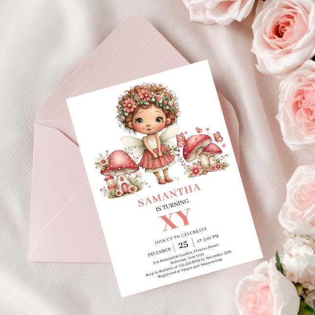 Carte d'invitation rose blush pour les 3 ans de jo (Cute Fairy 3rd Birthday Blush Pink Invite Card)