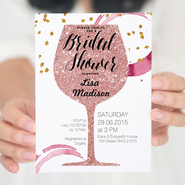 Carte d'invitation rose Gold Wine Bridal Shower (Créateur téléchargé)