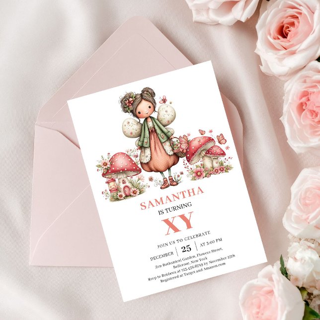 Carte d'invitation Rose Pâle pour 3ème Anniversair (Magical Fairy 3rd Birthday Pastel Pink Invite Card)