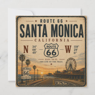 Carte d'invitation Route 66 de Santa Monica