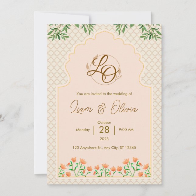 Carte d'invitation royale de mariage à l'aquarelle (Devant)