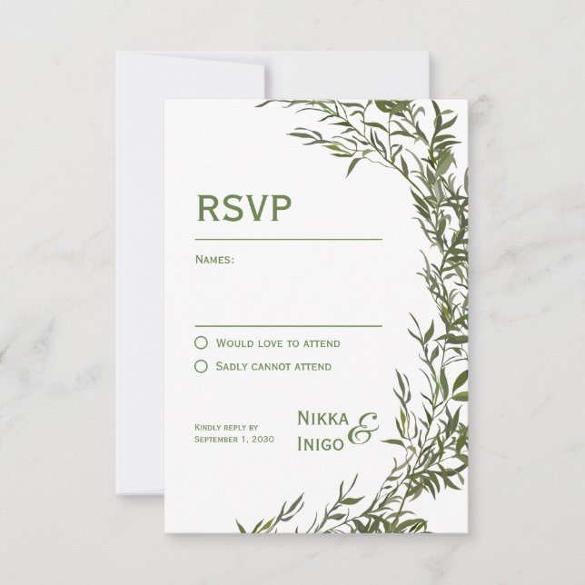 Carte d'invitation RSVP à l'aquarelle avec verdure (Devant)