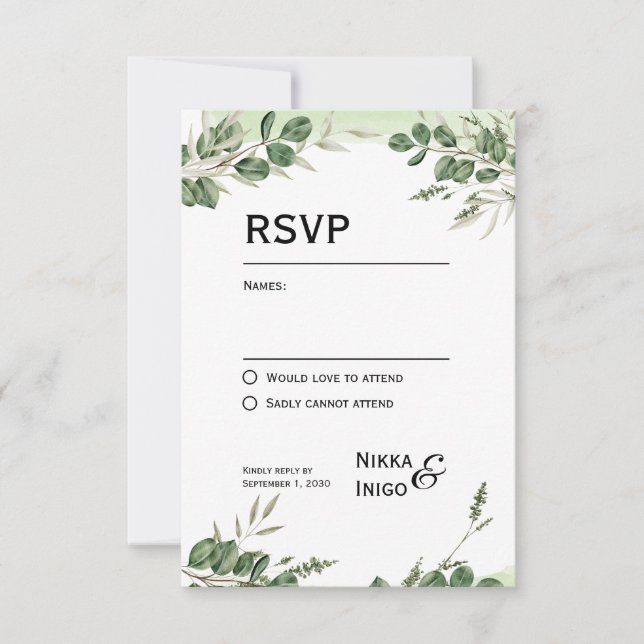 Carte d'invitation RSVP à motif d'aquarelle verdoy (Devant)