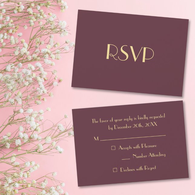 Carte d'invitation RSVP élégante moderne bordeaux  (Modern Elegant Burgundy Gold RSVP Invitation Card)