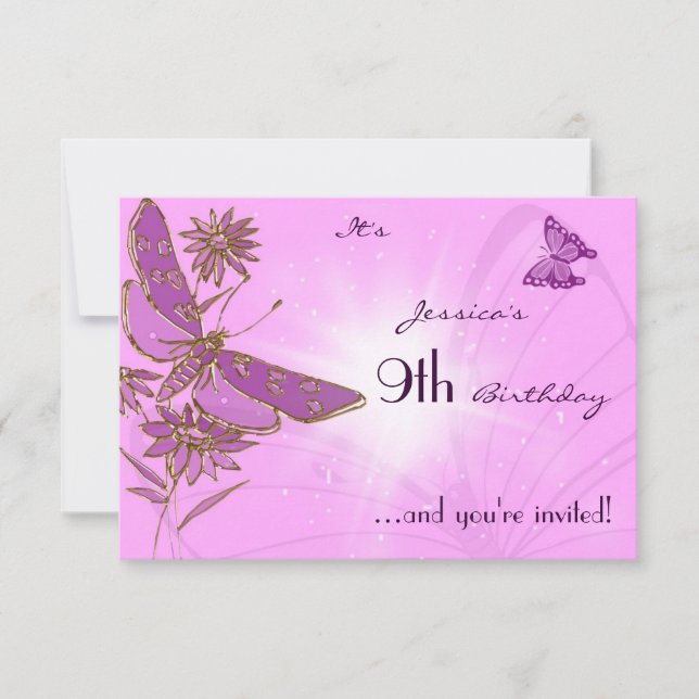 Carte d'invitation RSVP Papillon rose (Devant)