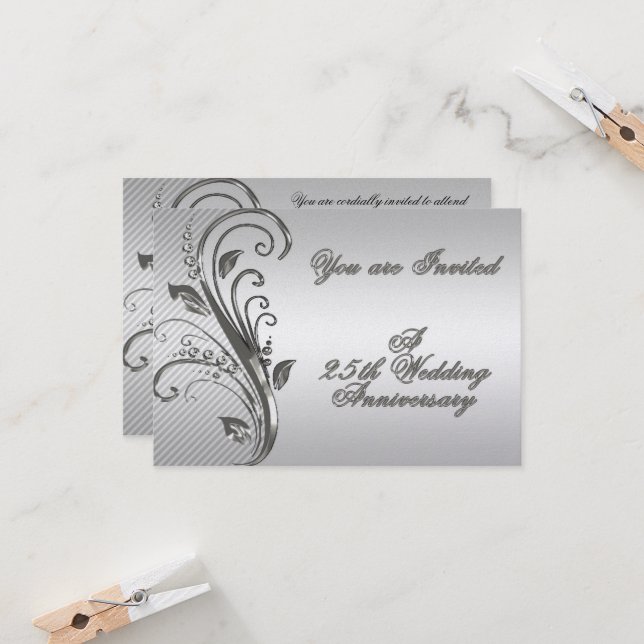 Carte d'invitation RSVP pour les 25 ans de mariage (Devant/Arrière en situation)