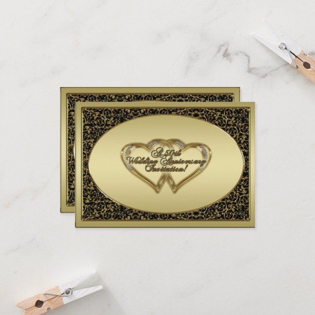 Carte d'invitation RSVP pour les 50 ans de mariage (Devant/Arrière en situation)