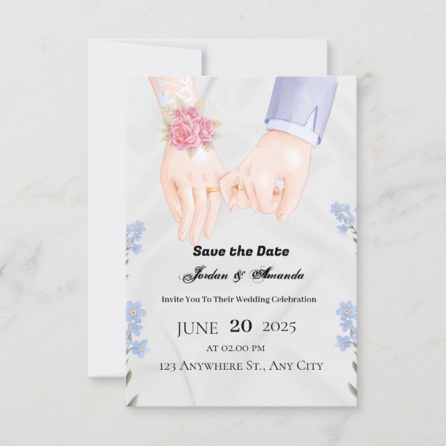 Carte d'invitation "Save the Date" à motif floral  (Devant)