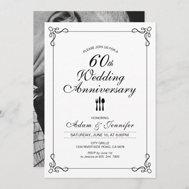 Carte d'invitation simple pour le 60e anniversaire (Devant / Derrière)