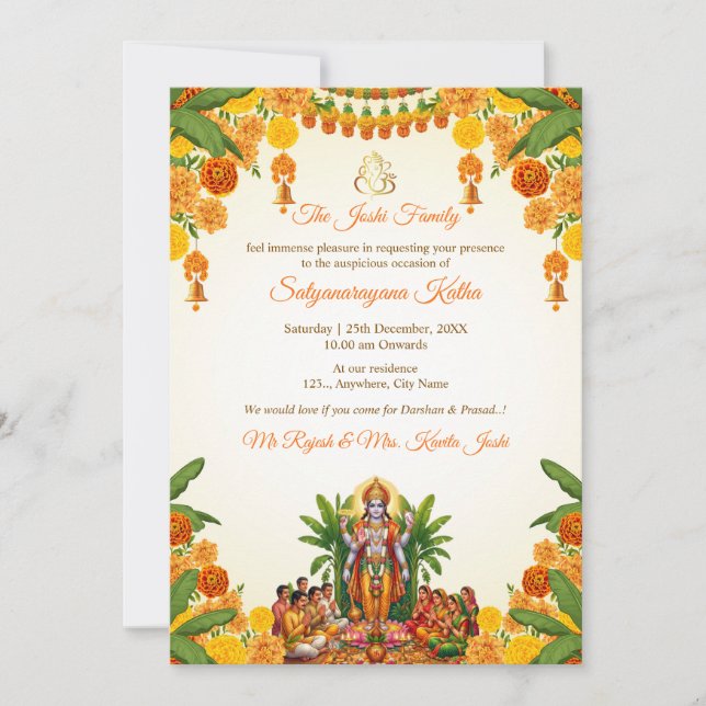 Carte d'invitation Sri Satyanarayan Katha (Devant)