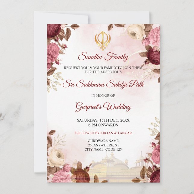Carte d'invitation Sukhmani Sahib Paath, chemin Ak (Devant)