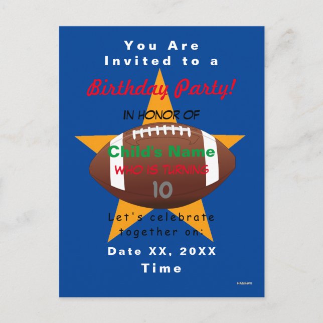 Carte d'invitation sur le thème de football pour g (Devant)