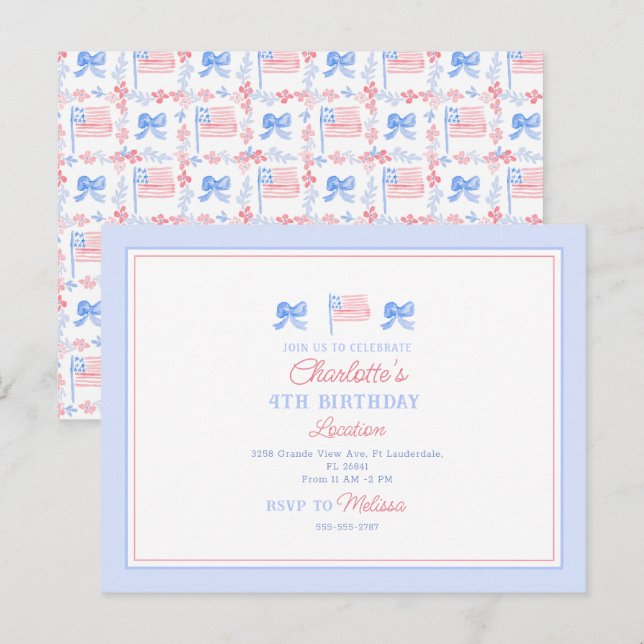 Carte d'invitation taille carte postale du 4 juill (Devant / Derrière)