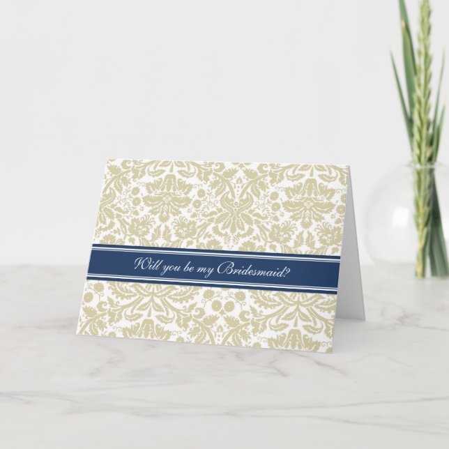 Carte d'invitation Tan Damask Bridesmaid (Devant)