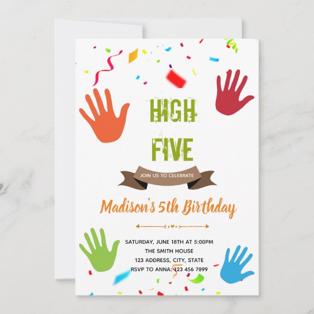 Carte d'invitation thème d'anniversaire High five (Devant)