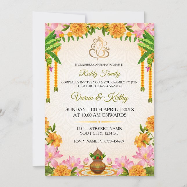 Carte d'invitation Traditionnelle Marigold Kalyana (Devant)