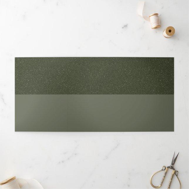 Carte d'invitation triple pli moderne vert mousse  (Extérieur)