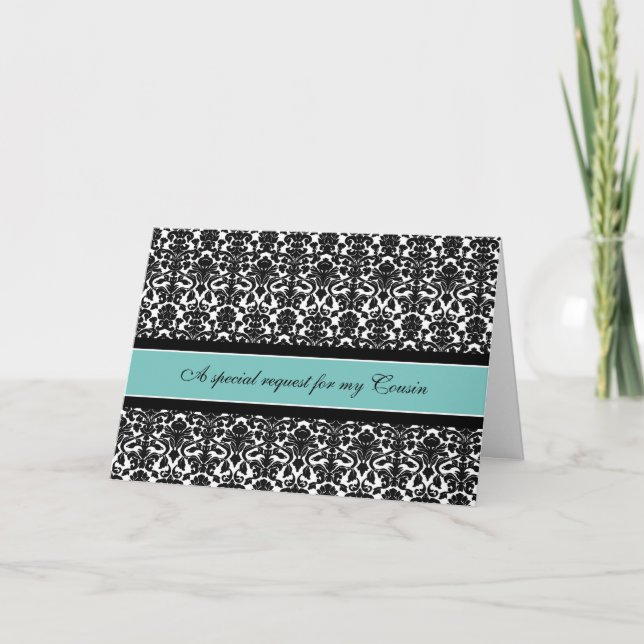 Carte d'invitation turquoise Damask Cousin Bridesm (Devant)