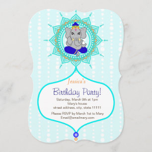 Carte d'invitation Turquoise Ganesh Birthday 5" x
