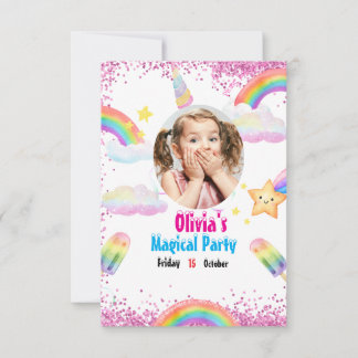 Carte d'invitation Unicorn Rainbow