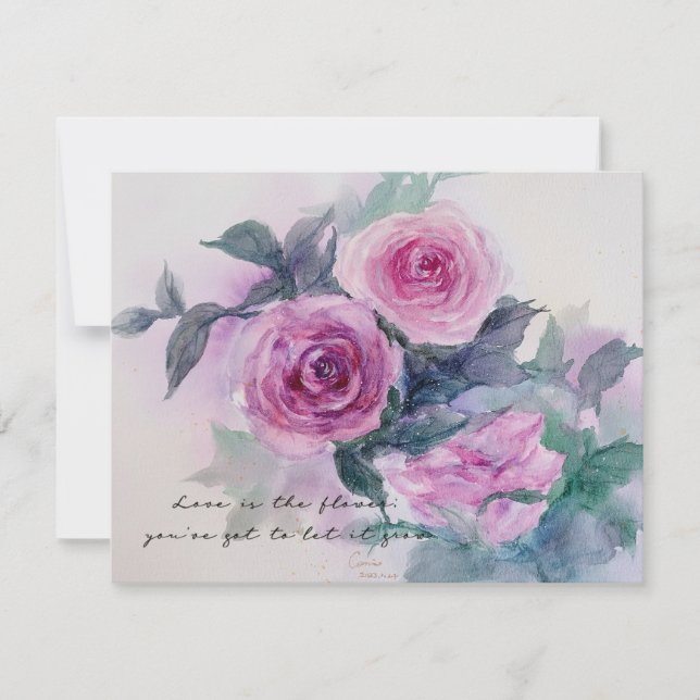 Carte d'invitation vintage Rose Fleurs d'aquarelle (Devant)