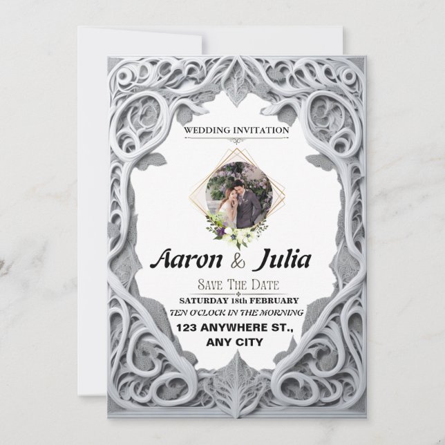Carte d'invitation vintage "save the date" pour ma (Devant)
