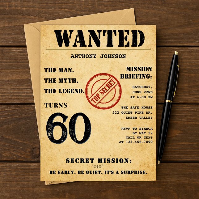 Carte d'invitation Wanted pour 60e anniversaire su (Créateur téléchargé)