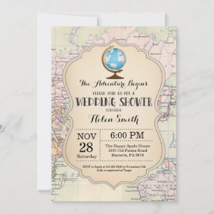 Carte d'invitation Wedding shower d'aventure Voyag