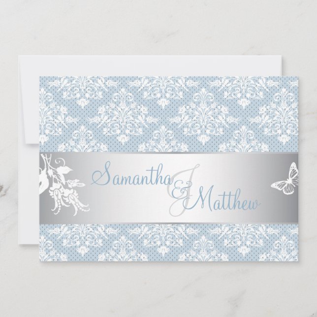 Carte d'invitation Winter Frost Mariage damassé (Devant)