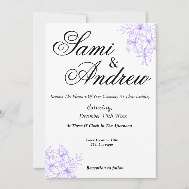 Carte d'invitations à un mariage floral (Devant)