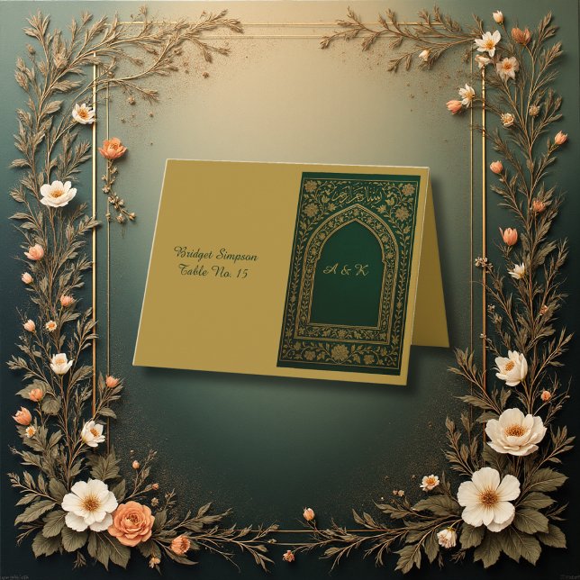 Carte d'invité Mariage d'arc arabe Emerald Gold (Créateur téléchargé)