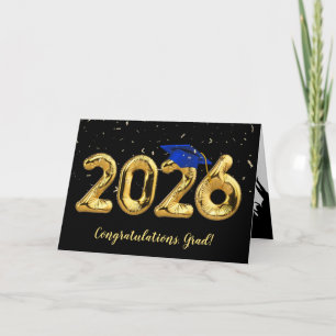 Carte Diplômé 2026 avec casquette bleue et confettis