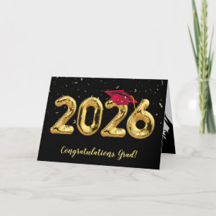 Carte Diplômé 2026 avec casquette rouge et confettis