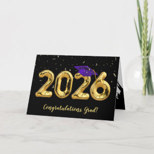 Carte Diplômé 2026 avec casquette violette et confettis