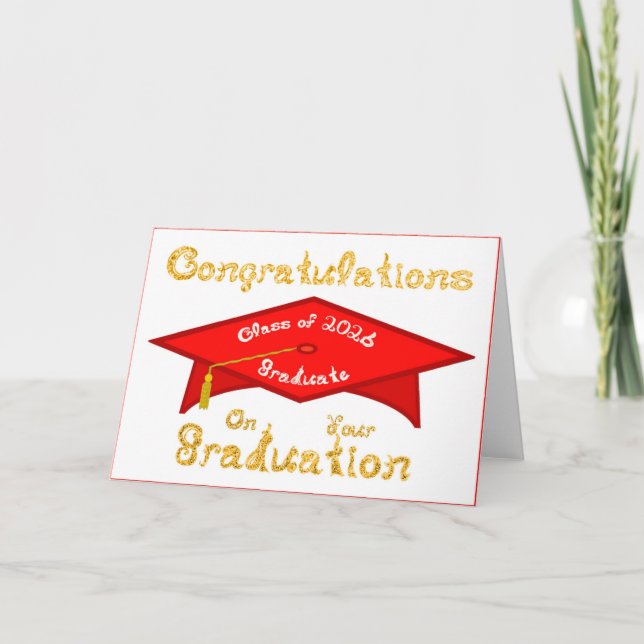 Carte Diplômé de la promotion 2026 Rouge Blanc Or (Devant)