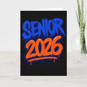 Carte Diplômé drôle senior 2026 orange et bleu Drip