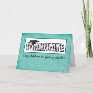Carte Diplômé en mots Félicitations pour le Turquoise