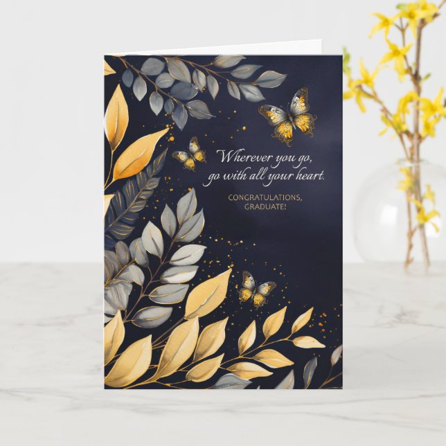 Carte Diplôme Feuilles Botaniques Papillons (Fleur jaune)