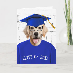 Carte Diplômé Golden Retriever avec Casquette Bleue