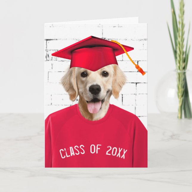 Carte Diplômé Golden Retriever avec Casquette rouge (Devant)