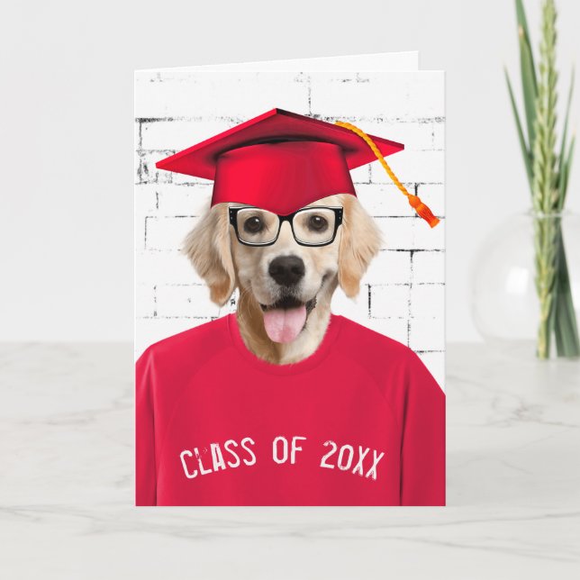 Carte Diplômé Golden Retriever avec Casquette rouge (Devant)