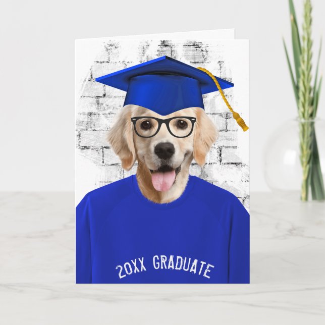 Carte diplôme golden retriever en t-shirt bleu (Devant)