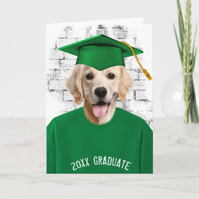 Carte diplôme golden retriever en t-shirt vert (Devant)