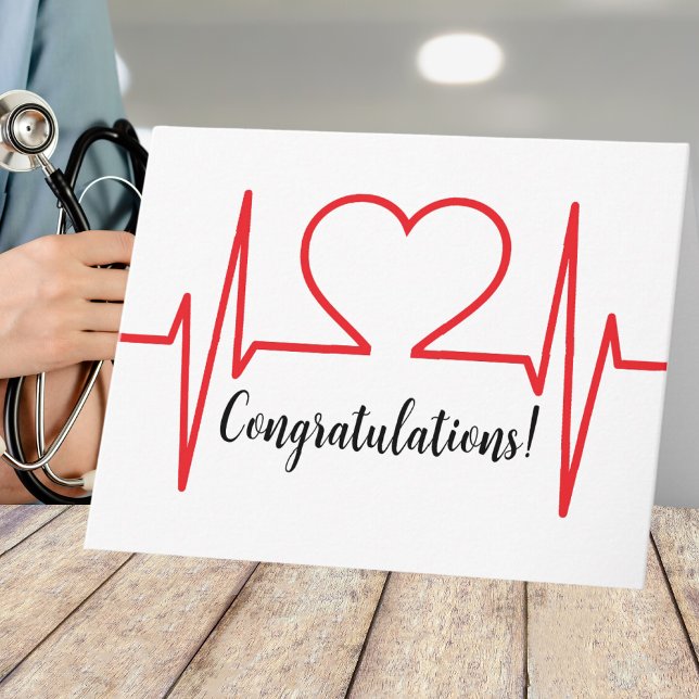 Carte Diplôme Médicale simple en soins infirmiers (Red Heart Beat EKG Line Card)