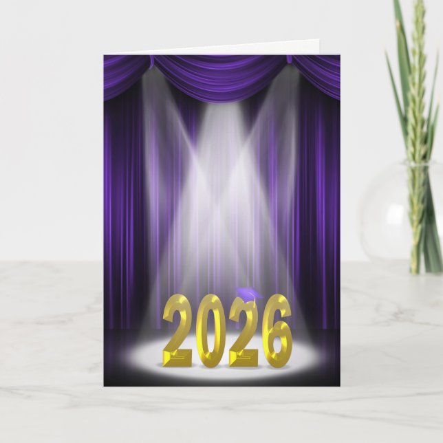 Carte Diplômé Violet et Or 2026 Couleurs de l'école (Devant)