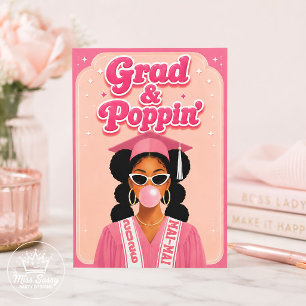 Carte Diplômée & Bulles de Pink Rose Fille Noire Diplômé