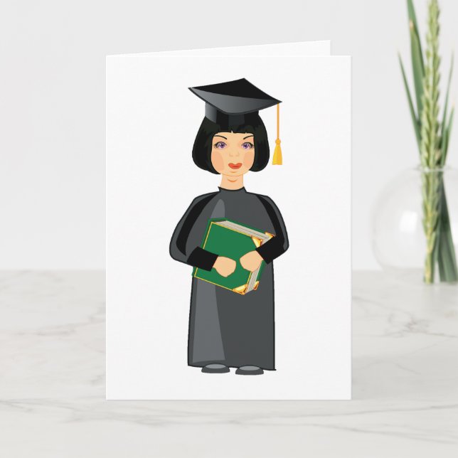 Carte Diplômée en toque et toge noirs (Devant)