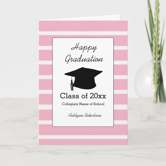 Carte Diplômée Rayée Rose Promotion 2026 (Devant)